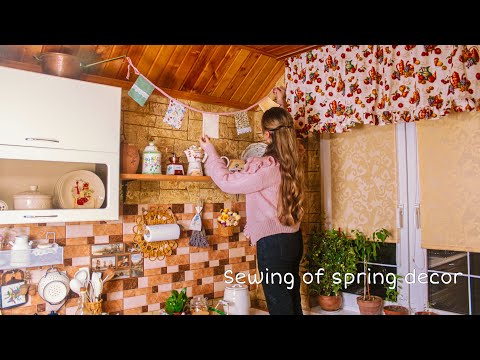 A Cozy Daily Routine in a Country Home. Sewing Spring Decor for a Cottagecore Kitchen