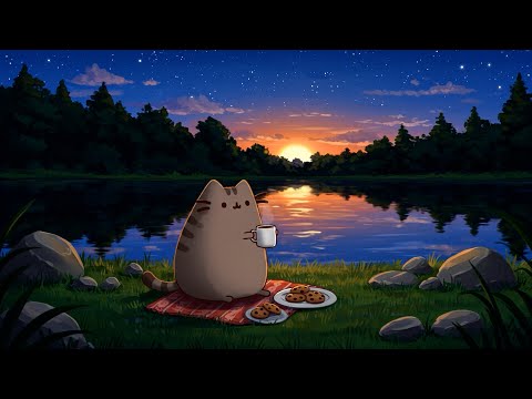 Pusheen’s Sunset Picnic ☕🎧 Chill Night Lofi Vibes & Relaxing Study Beats