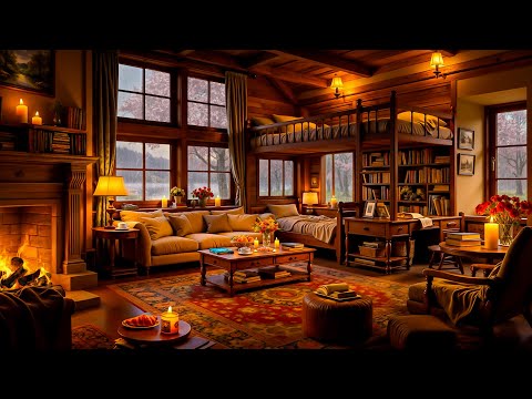 Cozy Cottage Ambience on Rainy Day 🌧️ Relaxing Jazz, Crackling Fireplace & Rain Sounds for Sleeping