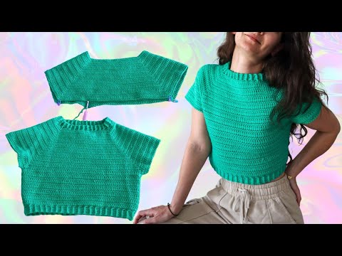 Seamless Top-Down Tee 👕 | The Gemerald Top💎 - free crochet pattern, you can customize the crop! ✨