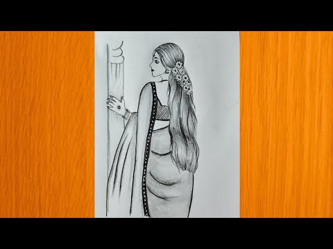 How to draw Girl backside in Saree || Pencil sketch for beginner || drawing tutorial|| gajra drawing