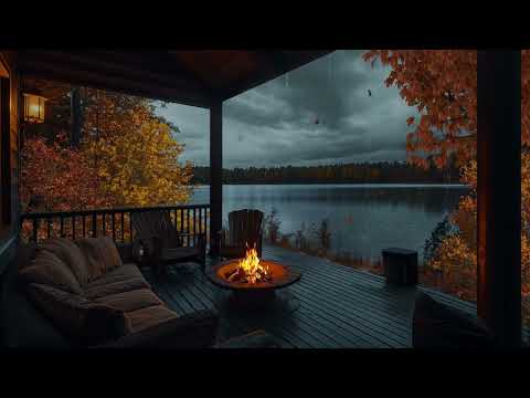 Rainy Autumn Porch - Fire Pit, Wind and Thunder Sounds - Nature Sound for Your Sleep