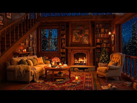 Cozy Reading Nook Ambience - Soothing Jazz and Crackling Fireplace for Peaceful Winter Nights