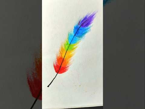 Rainbow 🌈 feather painting #satisfying #shorts_ #shorts #drawing #ytshort #satifying #creativeart