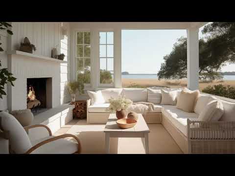 Cozy Coastal Fireplace Ambience | Crackling Fireplace & Ocean Sounds | ASMR for Relaxation & Focus