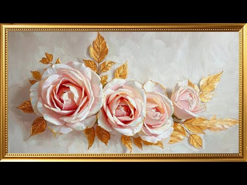 Valentine Roses with Music | 4K Floral Painting Screensaver | Gold Frame TV Art | 2Hrs