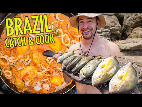 Catch & Cook BRAZILIAN FOOD on a Desert Island 🇧🇷 Fisherman Seafood Rice in Brazil!