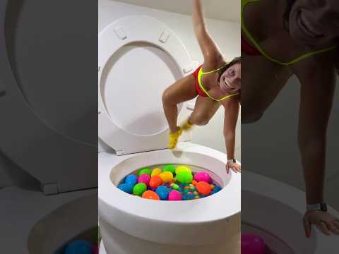 CRAZY LADY with Funny Surprise Face CANNONBALLED into the Surprise Eggs in the Giant Toilet #shorts