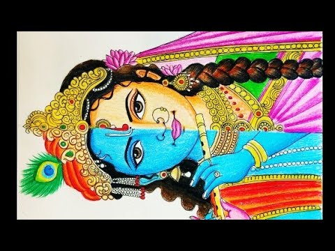 RadhaKrishna/Half Radha-Half Krishna drawing /how to draw and paint Radha-Krishna Milan part2