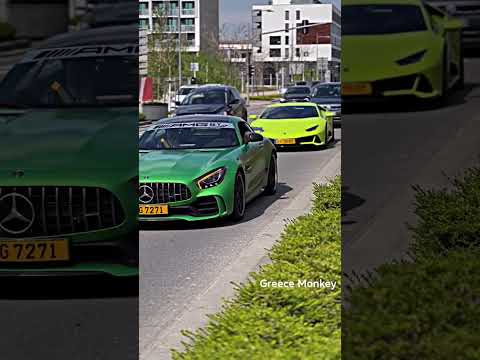 Mercedes AMG GTR Green  | Lamborghini Huracan Yellow 🔥😍 | Greece Monkey