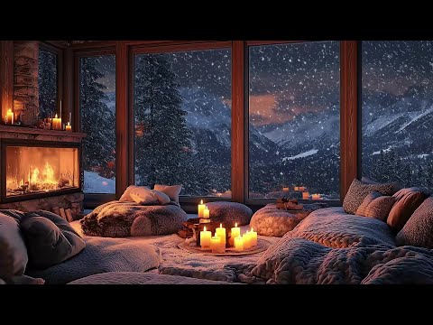 Relaxing Cabin Escape ❄️ Soft Jazz, Snowstorm & Warm Fire Sounds for Ultimate Relaxation