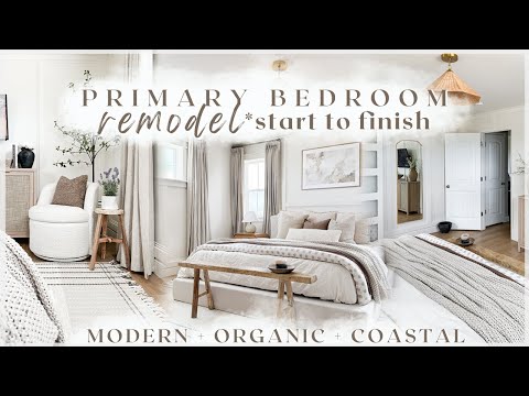 EXTREME BEDROOM REMODEL - modern + organic + coastal / room makeover from start to finish!