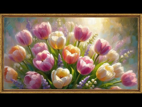 Dreamy Tulips Painting | Spring TV Art Wallpaper | 4K Gold Frame TV Screensaver | Elegant Wall Art