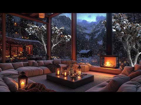 Relaxing Cabin Escape ❄️ Crackling Fire, Soft Jazz & Snowfall Ambience for Stress-Free Evenings