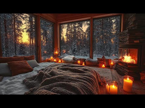 Cozy Cabin Snowfall ❄️Jazz Melodies, Snowfall, and Fireplace Warmth for Relaxing Nights