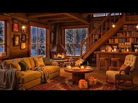 Cozy Winter Cabin Ambience ⛄ Smooth Jazz Music and Fireplace Sounds for Relaxation