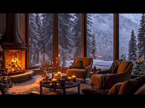 Cozy Winter Cabin Ambience with Jazz Music - Warm Jazz & Crackling Fireplace for Good Mood