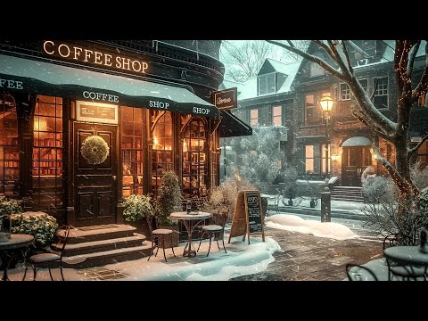 Snowy Coffee Shop Retreat - Cozy Winter with Jazz Music and Snowfall