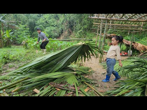 poor girl , along with Uncle Quoc, went to get palm leaves to build a roof when it rained