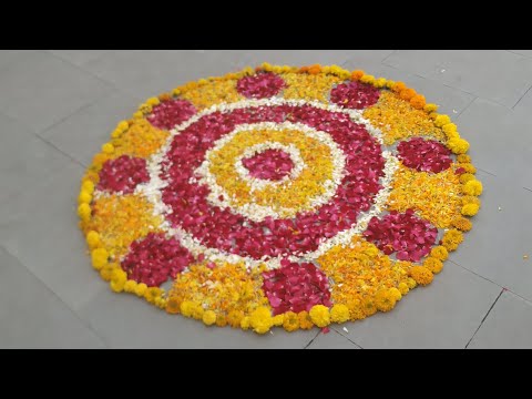 Flower rangoli for vasant panchami/ basant rangoli design @modikasundayvlogs9920