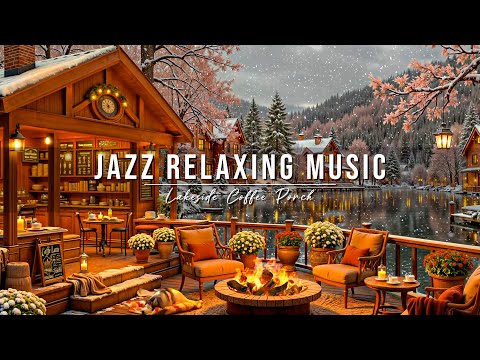 Jazz Relaxing Music for Work, Study ❄️Cozy Lakeside Coffee Porch Ambience & Soft Winter Jazz Music