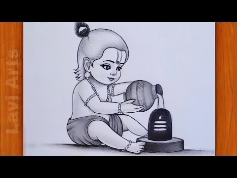 How to draw Krishna with Shivling | Krishna drawing | Easy drawing step by step | pencil Sketch