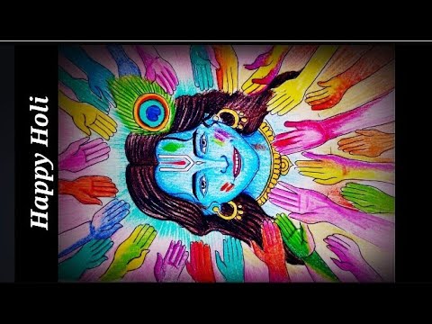 How to draw a beautiful and innovative drawing of Krishna playing Holi/Colourful hands around Kanha