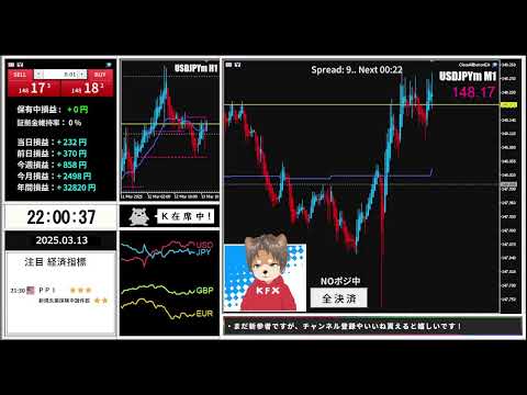 FXトレードライブ配信-03/13後半（ドル円/USDJPY-注目経済指標）3月から100万円チャレンジ開始！