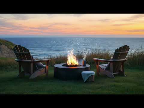 Cozy Outdoor Fireplace Ambience | Crackling Fire Sounds & Ocean Waves ASMR for Focus & Relaxation