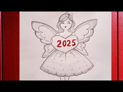 how to draw a fairy//happy new year card drawing//cómo dibujar Una hada //happy new year 2025