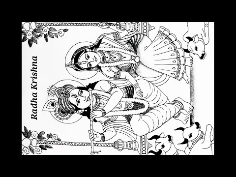 Radha Krishna drawing/How to draw a beautiful Penart of Radha Krishna sitting on a Swing