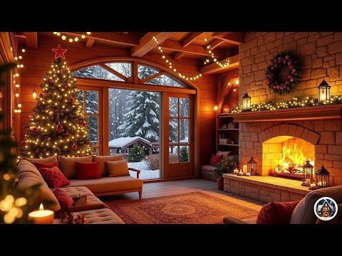 LIVE 🔴 Charming Winter Porch ❄ Soft Jazz with Cozy Fireplace and Gently Falling Christmas Snow