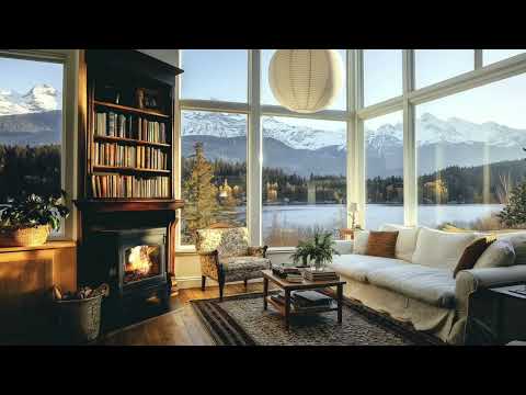 Cozy Fireplace Ambiance with Mountain Views and Crackling Fire Sounds | Relax, Study & Unwind