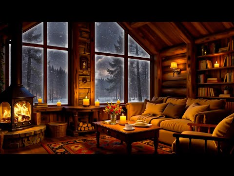 Smooth Jazz in Cozy Winter Hut ❄ Crackling Fireplace Sounds & White Noise for Relaxation, Deep Sleep