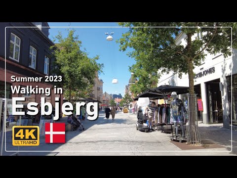 Denmark, Esbjerg Summer Street Walking Tour 2023 ☀️ [4K HDR]