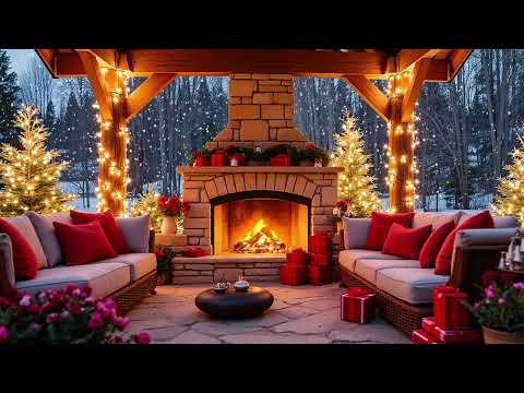 Warm Jazz and Fireplace ❄️ Cozy Winter Christmas Living Room with Peaceful Snowfall