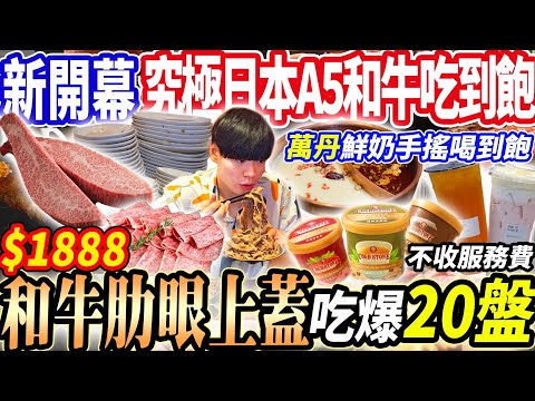 【新開幕究極A5和牛肋眼上蓋吃到飽】$1888不收服務費！A5和牛肋眼上蓋自由+萬丹鮮奶手搖喝到飽！狂吃20盤日本和牛！2024桃園最新吃到飽！大胃王｜吃播mukbang｜桃園｜Eating show