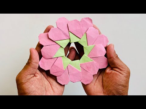 Beautiful and Easy Origami Heart wreath for Valentines day Decoration | Paper Craft