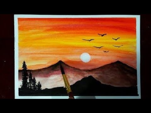 Beautiful sunset painting 🖼//#art #drawing #youtubeshorts