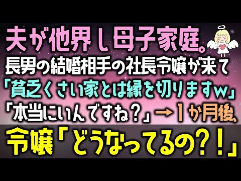 【感動する話】母子家庭で息子２人を育て、長男の結婚相手の社長令嬢が「貧乏くさい家とは縁を切りますｗ」「本当にいんですね？」→１か月後、令嬢「どうなってるの？！涙」（泣ける話）感動ストーリー朗読