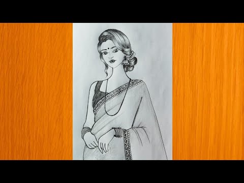 How to draw Girl in Saree | Pencil sketch for beginner |drawing tutorial| gajra drawing|girl drawing