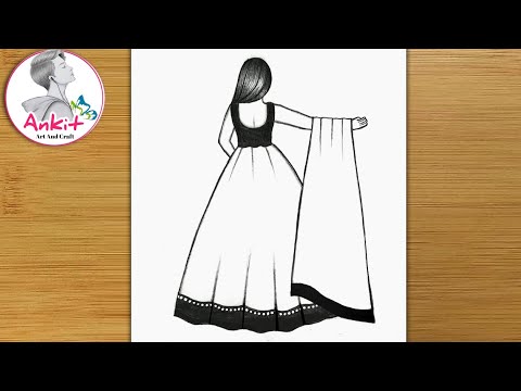 How to draw a girl with lehenga / girl drawing / how to draw a girl in beautiful traditional dress