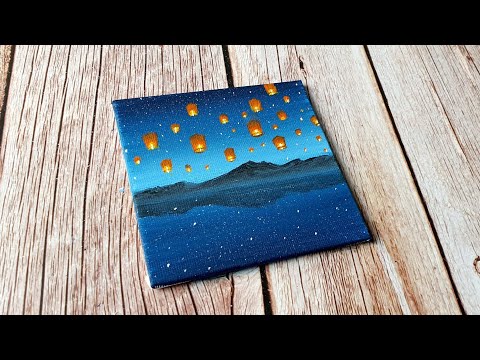 Lantern night sky / easy acrylic painting idea for beginners ✨️