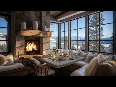 Cozy Winter Fireplace Ambience | ASMR Fireplace & Mountain View for Relaxation & Focus