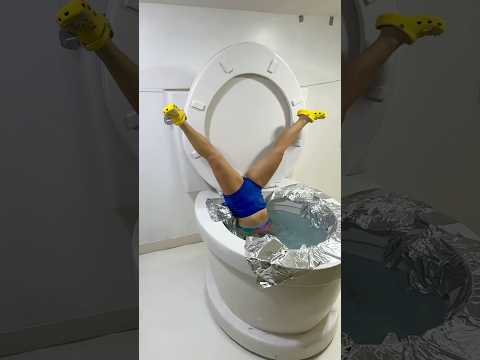 Up Side Down HANDSTAND in the Giant Toilet Inside the Tin Foil #shorts