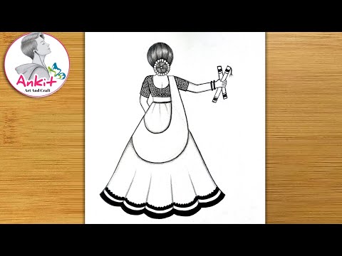 How to draw a girl with dandiya dance | dandiya dance girl drawing | Navratri drawing