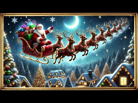 Santa Claus Flying with Reindeers in Magical Sleigh | Holiday Music |Christmas Eve Magic | TV Art