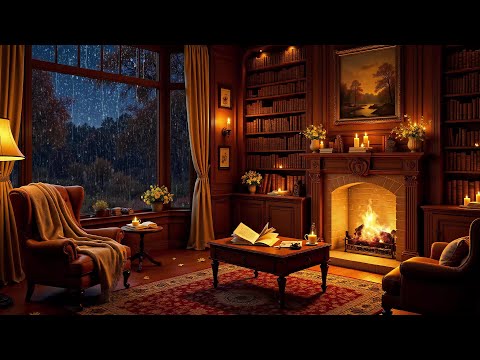 Cozy Reading Nook Ambience 🌧️ Relaxing Rain, Crackling Fire, White Noise, ASMR Sleep