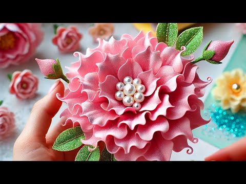 How To Make a Stunning Mini Bouquet from Glitter Foamiran! 🌸  Easy & Stunning DIY Handmade Bloom! ❤️