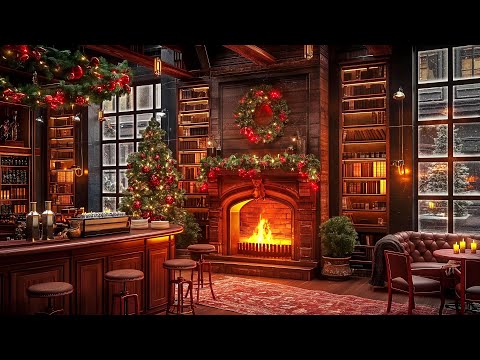 Elegant Christmas Jazz Evening in Luxury Coffee Shop | Relaxing Fireplace | Christmas Night Chill